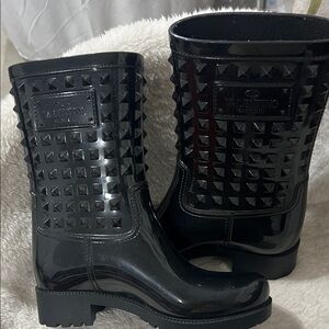 Valentino Glossy Black Studded Rain Boots